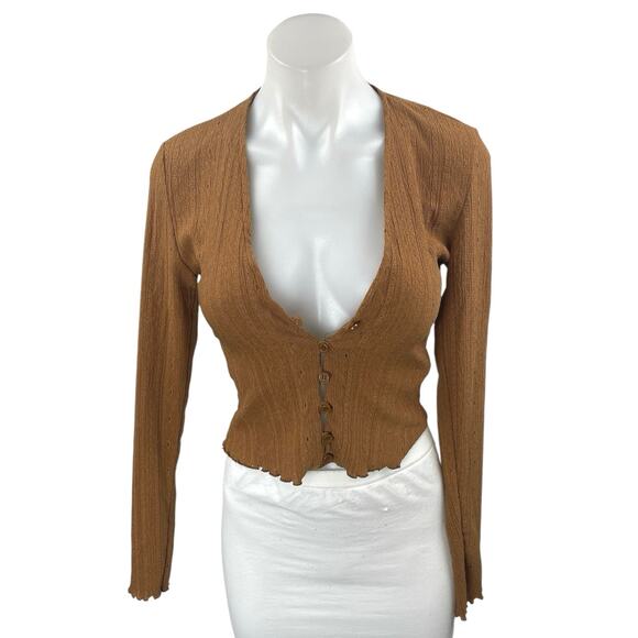 Zara Women's Brown Long Sleeve Knit Button Up Cardigan Sweater Top Size XS - Picture 1 of 3